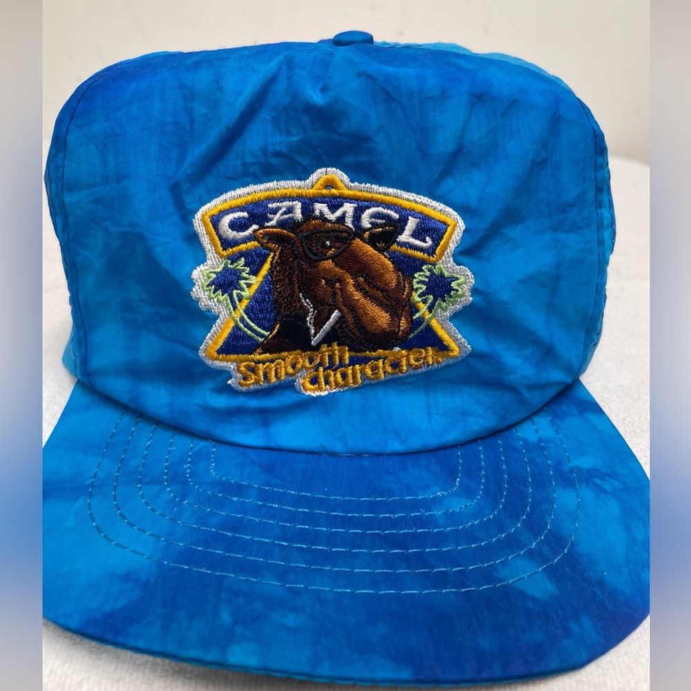 Vintage Joe Camel Smooth Character TieDye Blue Nylon Hat Cigarettes Snapback Cap